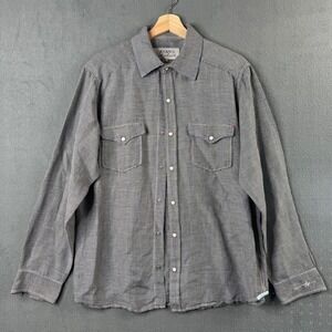 Ryan Michael Mens Black Houndstooth Silk Linen Western Snap Shirt Y1439HD L